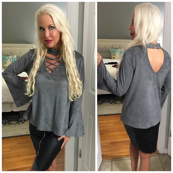Tops - Amazing Faux suede cross cross choker top! LAST 1